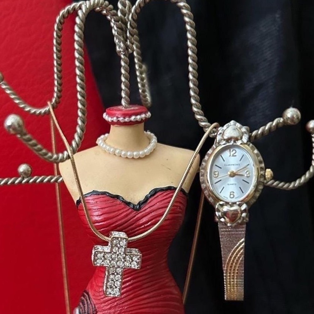 M&S Necklace Claremont Watch Set Women OS Gold Silver Excellent‎ Cross Heart